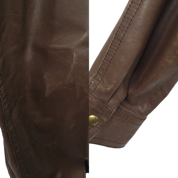 Vintage Brown Leather Snap Front Jacket Men L Made in England Flap Slash Pockets - Picture 10 of 16